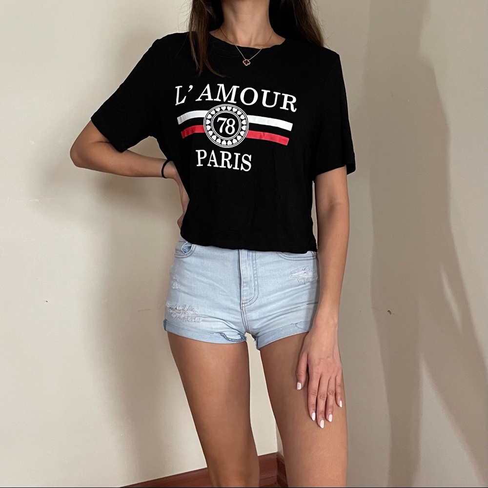 Black Crop Graphic T-shirt from SHEIN, size M